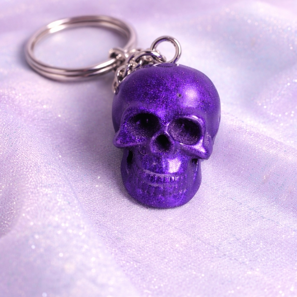 Handmade Resin Purple Skull Head  Keychain